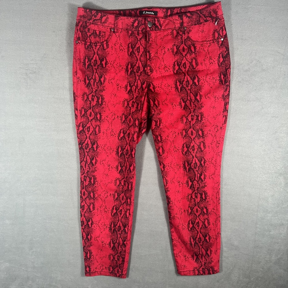 d. jeans Women's Red Black Snake Print Skinny Jeans Size 14 Stretch Mid Rise